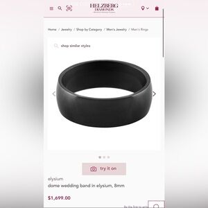 Elysium polished black men’s wedding band size 10.5